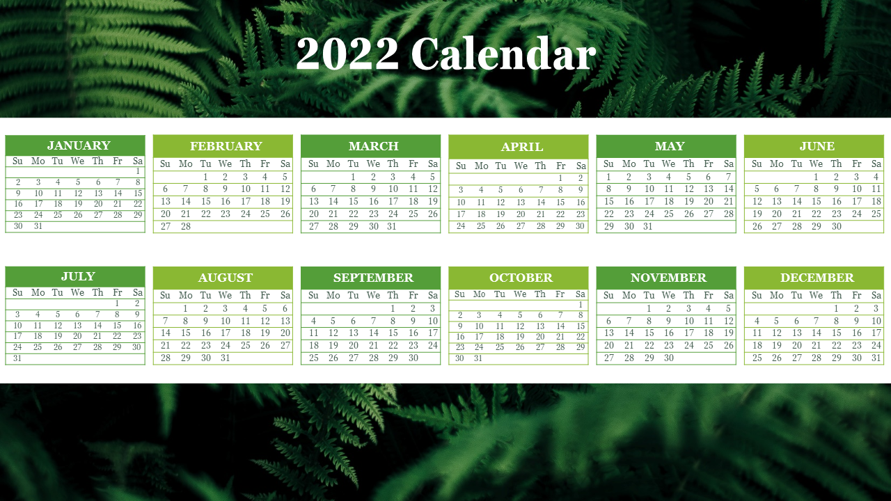  2022 Calendar Template PowerPoint Free Download Slide